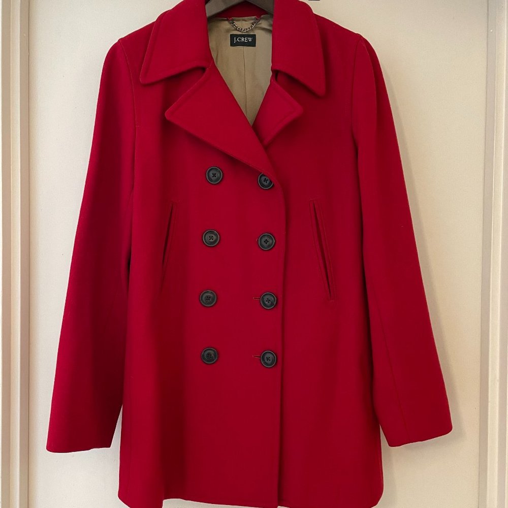 J. Crew Holiday Red Wool Peacoat - Sized Medium